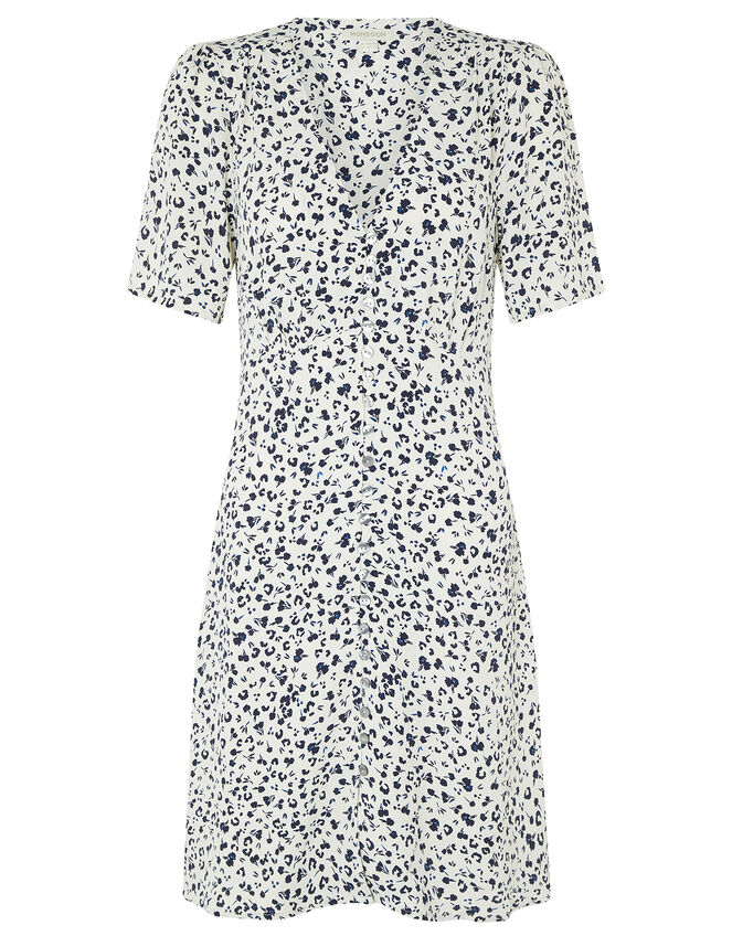 Poppy Floral Tea Dress in Sustainable Viscose, Ivory (IVORY), large
