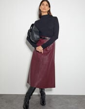 Pippa Faux Leather Midi Skirt, Red (BURGUNDY), large