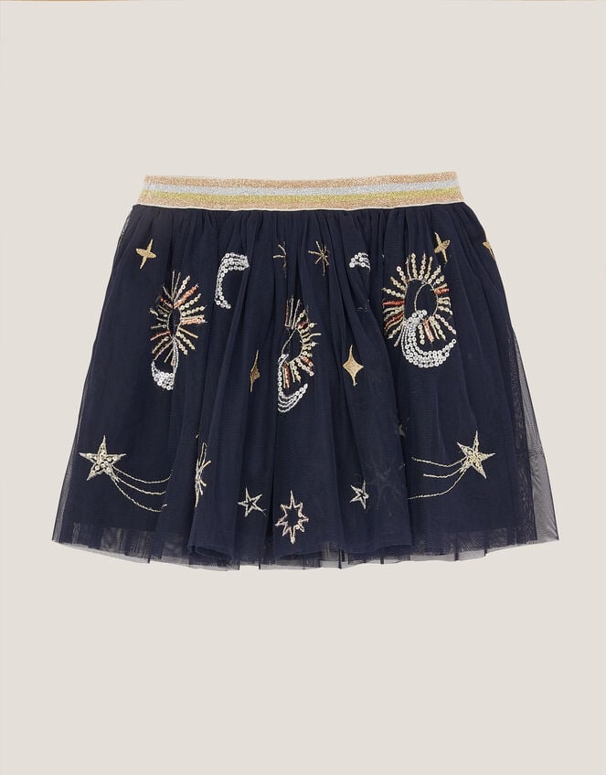 Cosmic Embellished Mesh Skirt, Blue (NAVY), large
