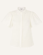 Lace Collar Shirt in Linen Blend, Ivory (IVORY), large