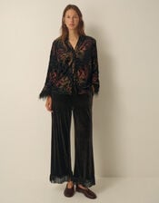 Dora Faux Feather Floral Devor&eacute; Shirt, Black (BLACK), large