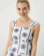 Embroidered Wide Strap Top in Sustainable Cotton, Blue (BLUE), large