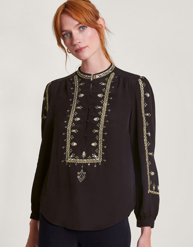 Glenna Embellished Blouse, Black (BLACK), large