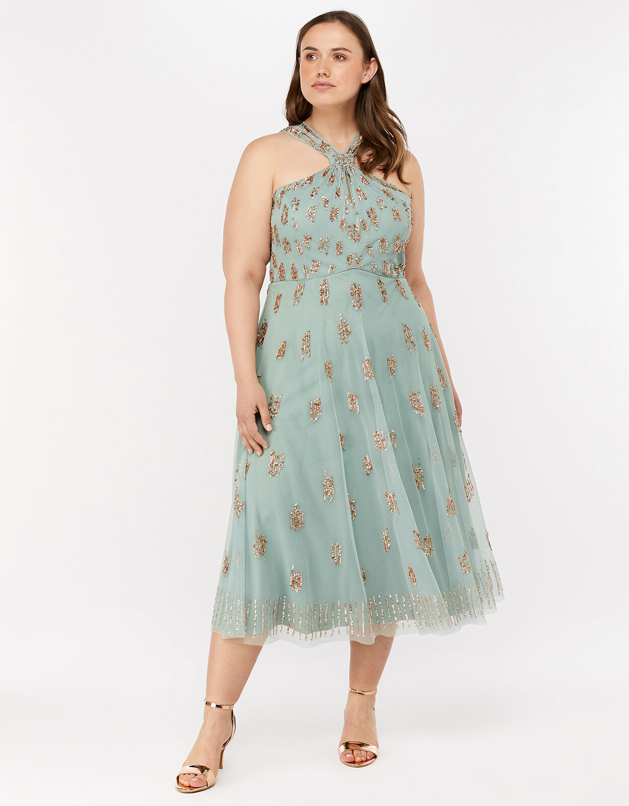 Gracella Sequin Halterneck Dress Green Evening Dresses Monsoon