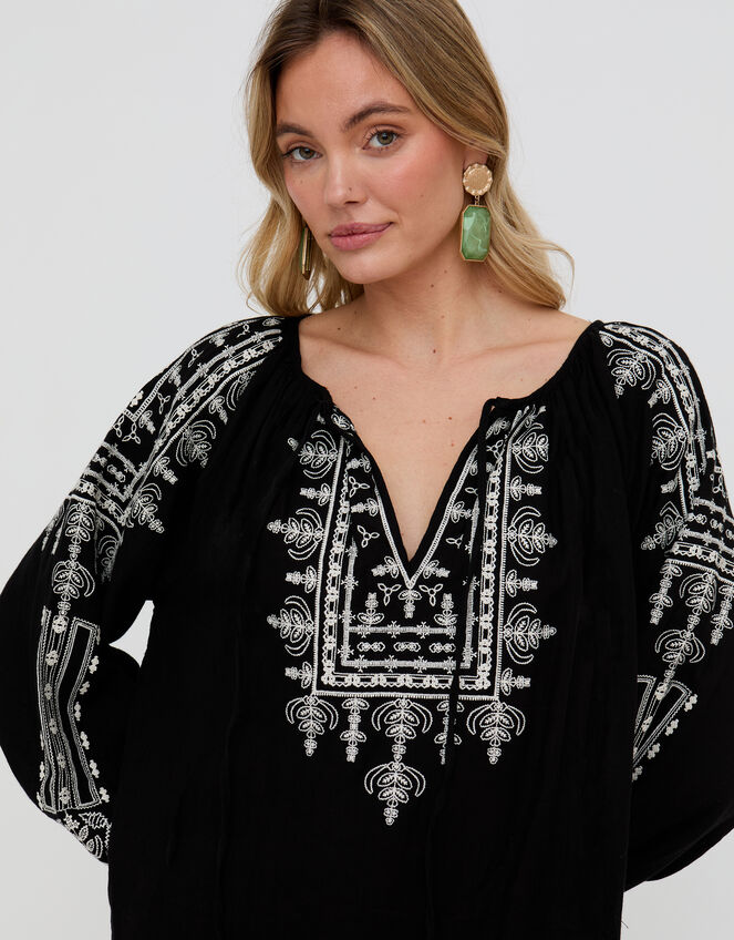 Raffya Aurelia Embroidered Maxi Kaftan Dress, Black (BLACK), large