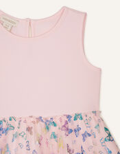 Butterfly Foil Print Tiered Dress, Pink (PINK), large