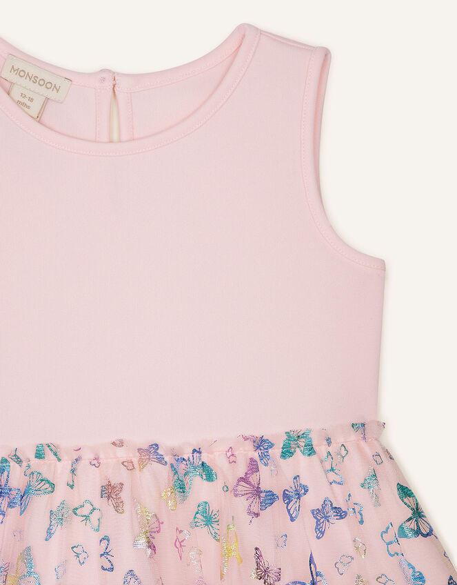Butterfly Foil Print Tiered Dress, Pink (PINK), large