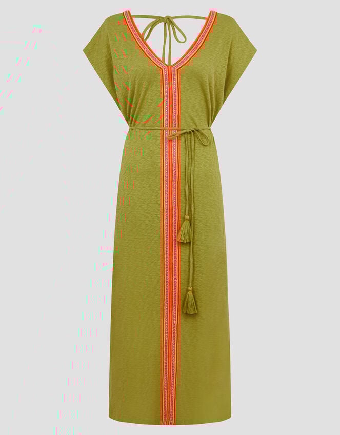 Estela Jersey Embroidered Kaftan, Green (GREEN), large