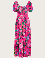 Alora Short Sleeve Floral Midi Dress, Pink (PINK), large