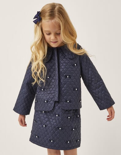 Bow Quilted Collar Jacket, Blue (NAVY), large