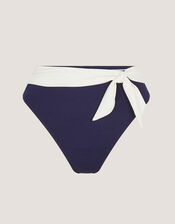 Sabrina Two Tone High Waist Bikini Bottoms, Blue (NAVY), large