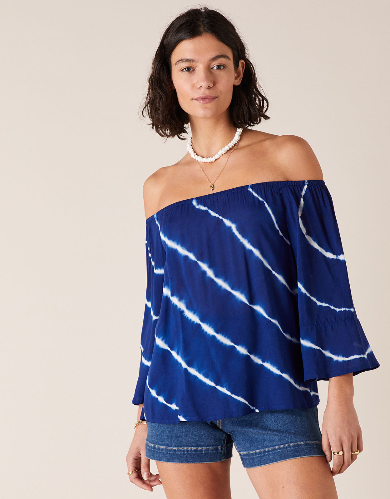 Tie dye off the shoulder shirt outlet