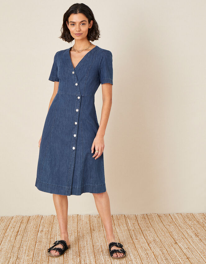 Denim Wrap Midi Dress, Blue (DENIM BLUE), large