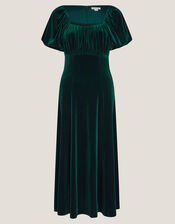 Cynthia Puff Sleeve Velvet Midi Dress, Green (DARK GREEN), large