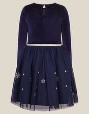 Christmas Market Scene Velvet Disco Dress, Blue (NAVY), large