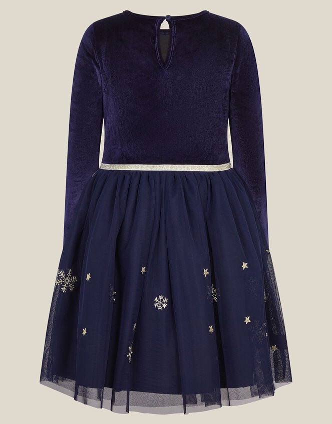 Christmas Market Scene Velvet Disco Dress, Blue (NAVY), large