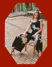 One Hundred Stars Stork Print Wide Leg Jumpsuit, , large