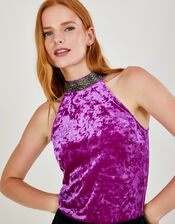 Tanya Glitter Trim Velvet Top, Purple (PURPLE), large