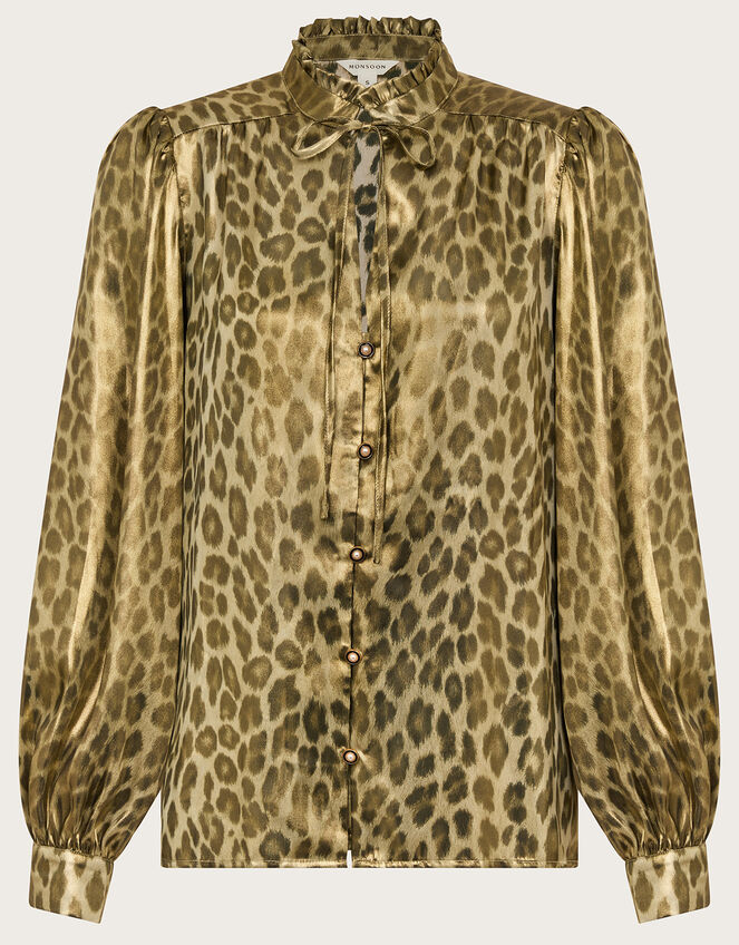 Lena Leopard Print Blouse, Gold (GOLD), large