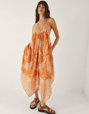 Madison Paisley Handkerchief Midi Dress, Orange (ORANGE), large