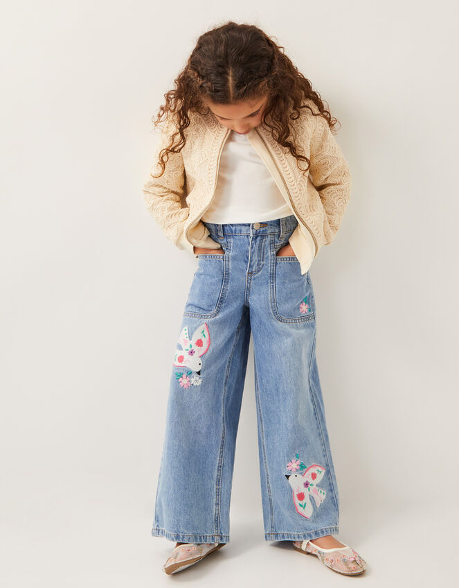 Dove Applique Denim Jeans, Blue (BLUE), large