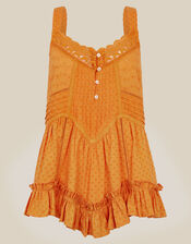 Nixie Broderie Frill Cami Top, Orange (ORANGE), large