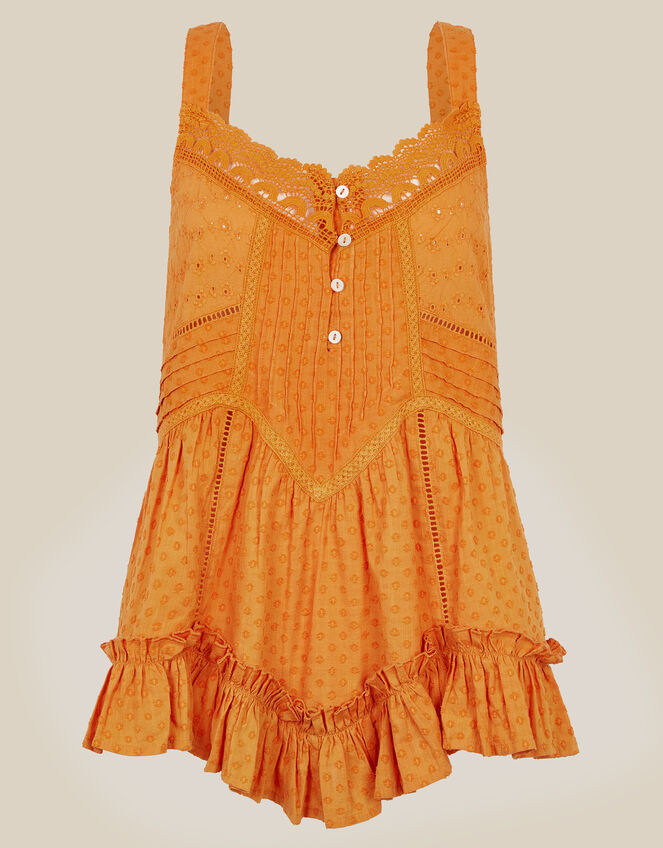 Nixie Broderie Frill Cami Top, Orange (ORANGE), large