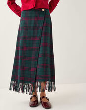 Monsoon x Sarah Corbett-Winder Tartan Fringe Midi Skirt, Teal (TEAL), large