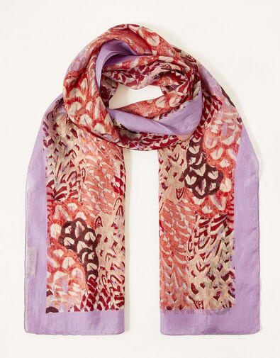 Feather Print Silk Scarf, , large