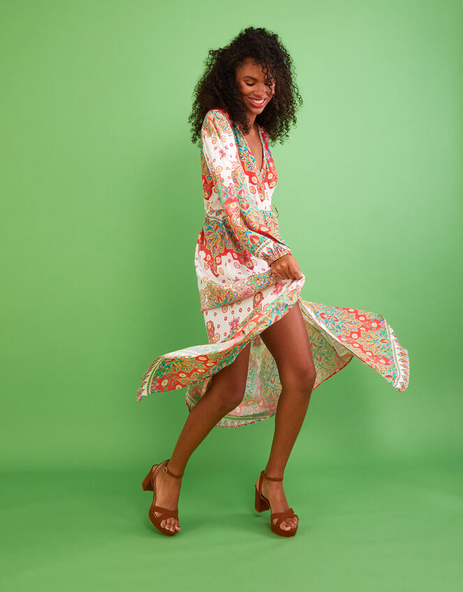 Joanie Print Wrap Dress, Ivory (IVORY), large