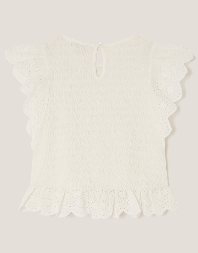 Sequin Broderie Smocked Top, Ivory (IVORY), large