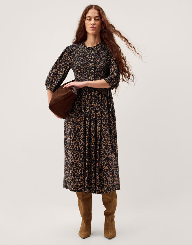 Aurelie Floral Jersey Midi Dress, Black (BLACK), large