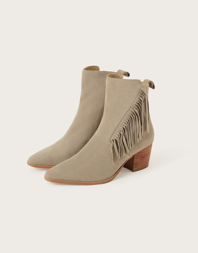 Fringe Suede Boots, Natural (STONE), large