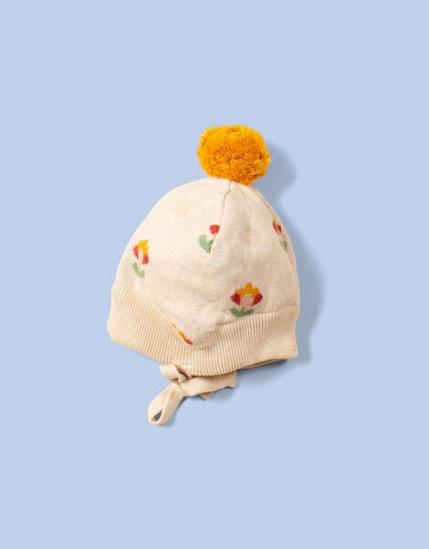 Little Green Radicals Floral Knit Hat, Cream (CREAM), large