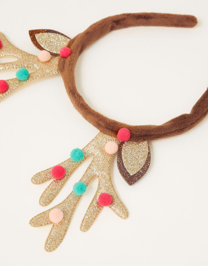 Pom-Pom Reindeer Glitter Headband, , large