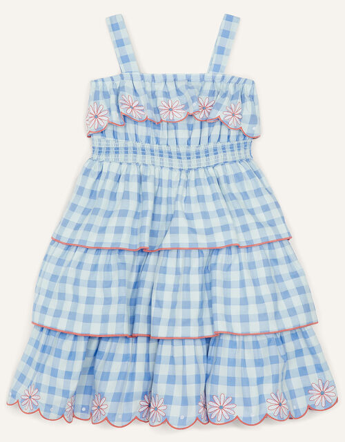 Monsoon Strappy Gingham Embroidered Tiered Dress Blue