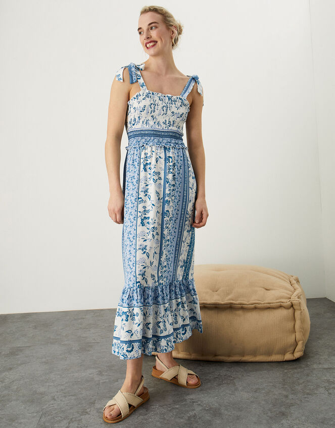 Strappy Floral Border Sundress in LENZING™ ECOVERO™, Blue (BLUE), large