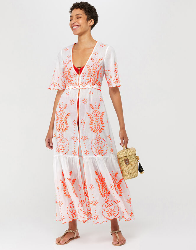 Grace Embroidered Maxi Kaftan, White (WHITE), large