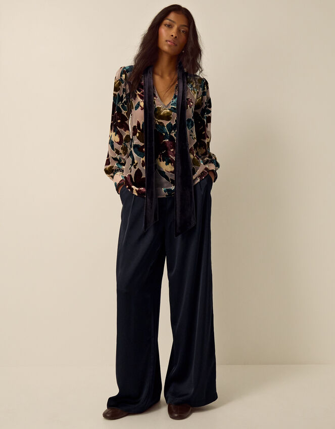 Ayla Floral Devor&eacute; Blouse, Camel (BEIGE), large