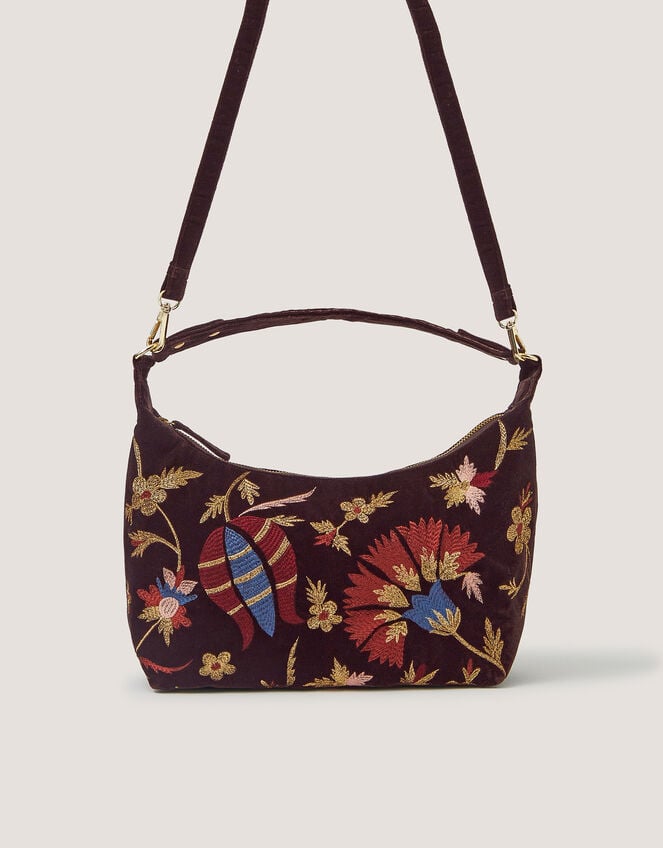 Hatti Embroidered Velvet Crossbody Bag, , large