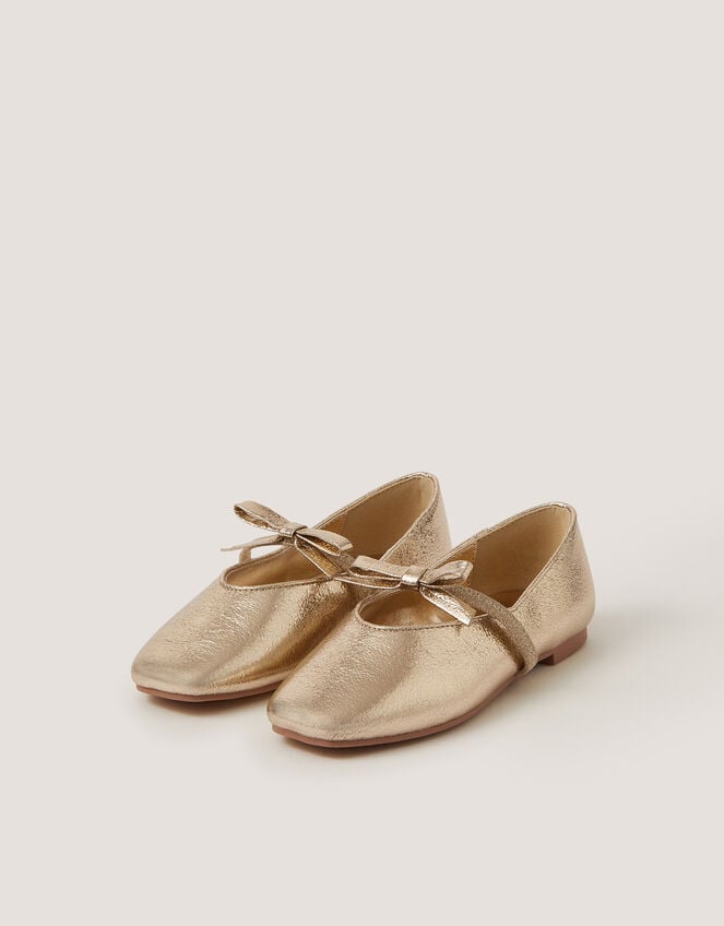 Bow Strap Metallic Ballet Flats, Gold (GOLD), large