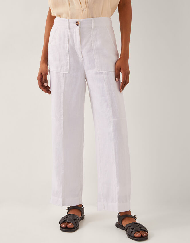 Jolie Regular Linen Wide Leg Pants, White (WHITE), large