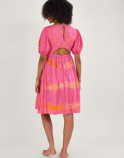 Bandhani Dye Print Contrast Lining Dress in LENZING™ ECOVERO™, Orange (CORAL), large