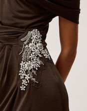 Trina Asymmetrical Embellished Jersey Maxi Dress, Brown (CHOCOLATE), large