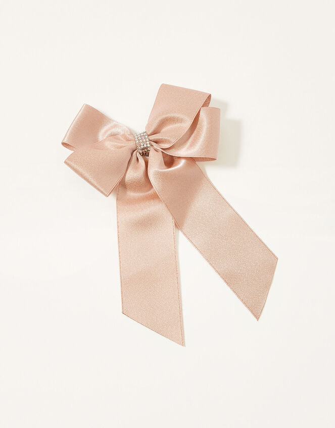 Shimmer Long Tie Bow Hair Clip, , large