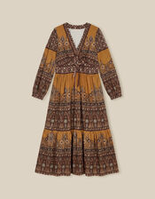 Branwen Floral Print Jersey Midi Dress, Yellow (OCHRE), large
