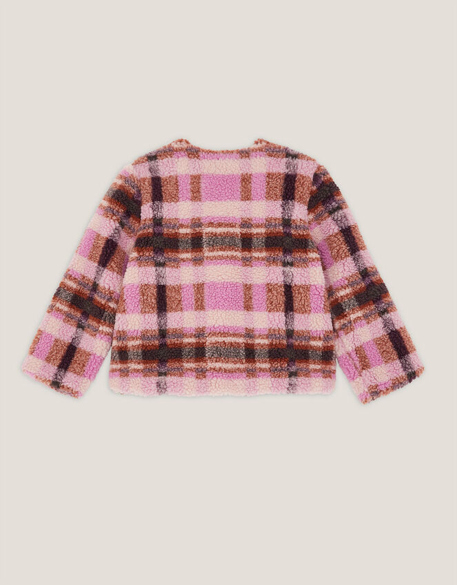 Check Print Borg Jacket, Pink (PINK), large