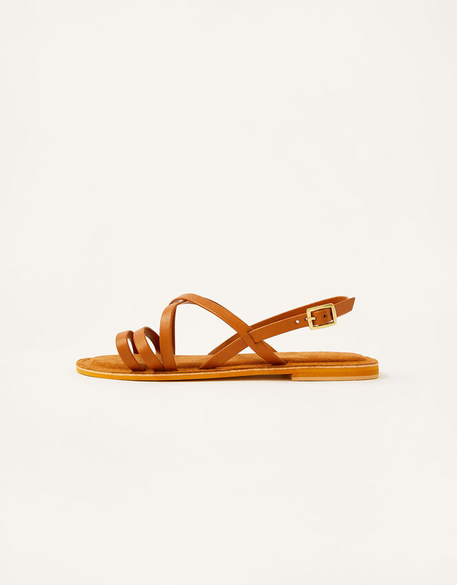Cross-Over Leather Sandals, Tan (TAN), large