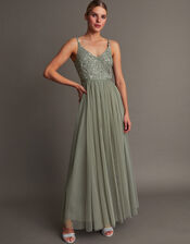 Autumn Embellished Maxi Dress in Recycled Polyester, Green (GREEN), large