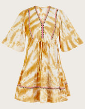 Tie Dye Printed Kaftan Dress, Yellow (OCHRE), large